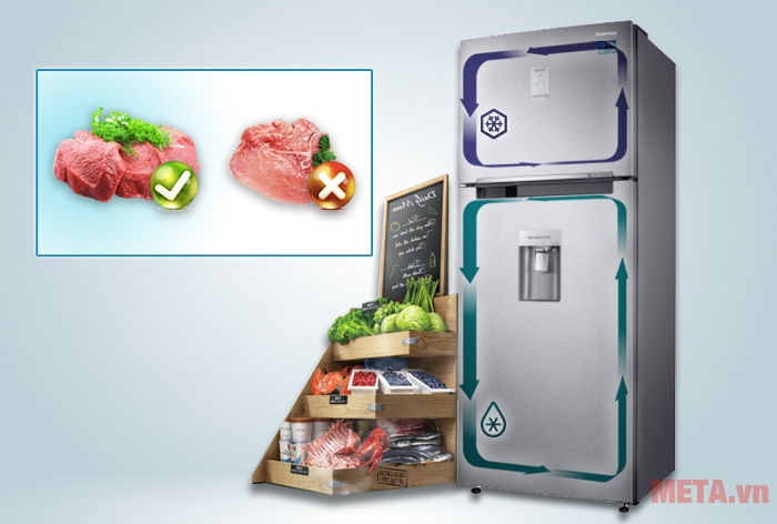 Với dàn lạnh kép thực phẩm tại ngăn mát sẽ không gây ảnh hưởng mùi tới ngăn đông 