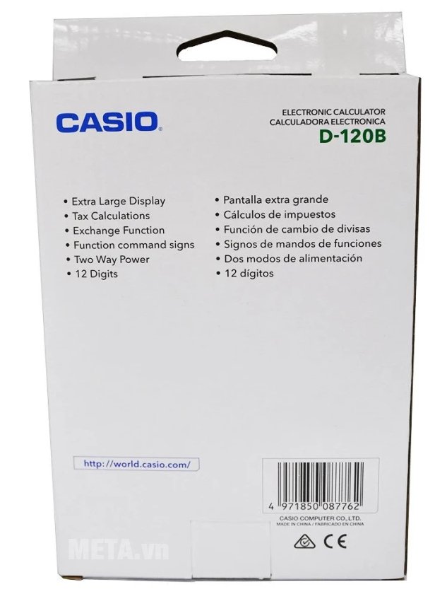 Mặt sau hộp đựng máy tính Casio D-120B  