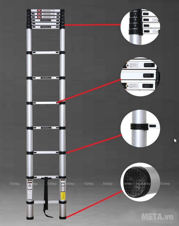 Thang nhôm rút Xstep XT-380C có chân đế bọc cao su 