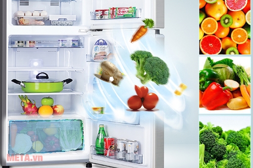 Ngăn làm mát rộng rãi giúp bạn để được nhiều thực phẩm Ngăn làm mát rộng rãi giúp bạn để được nhiều thực phẩm