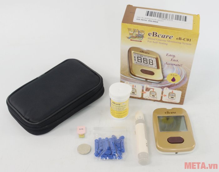 Máy đo đường huyết eBcare đi kèm pin, kim lấy máu, que thử, bút lấy máu, túi đựng Máy đo đường huyết eBcare đi kèm pin, kim lấy máu, que thử, bút lấy máu, túi đựng