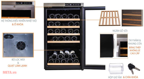 Thiết kế chi tiết tủ rượu Kadeka KA 39WR với sức chứa 39 chai