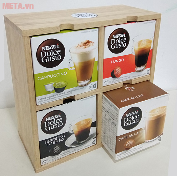 Kệ gỗ được thiết kế đựng 4 hộp cà phê viên nén Nescafe