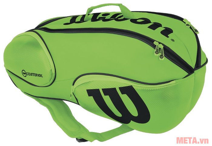Túi tennis Wilson VANCOUVER 9 Pack GRBK WRZ845709 có logo màu đen trên nền xanh thật nổi bật 