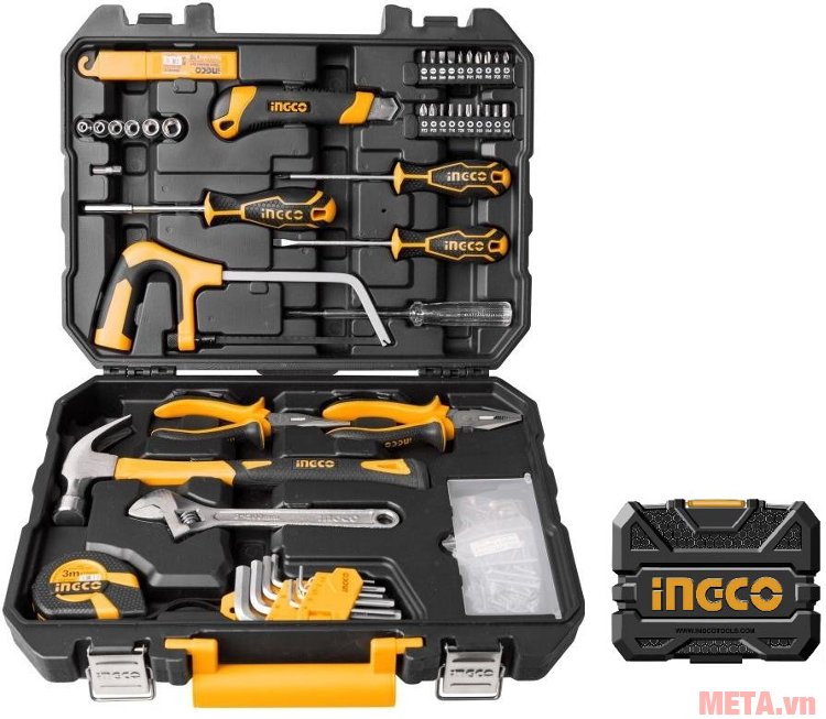 Bộ dụng cụ sửa chữa Ingco HKTHP21171 thiết kế hộp đựng với 2 chốt khóa chắc chắn 