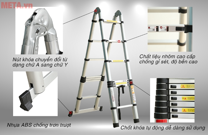  Thang xếp đôi Ameca AMI-440 có chốt khóa tự động an toàn khi sử dụng