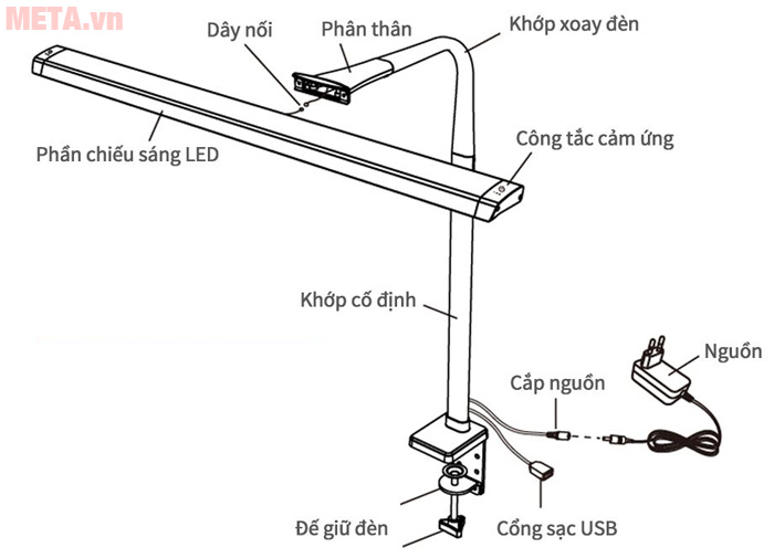 Cấu tạo của đèn kẹp bàn led Hàn Quốc Broadwing