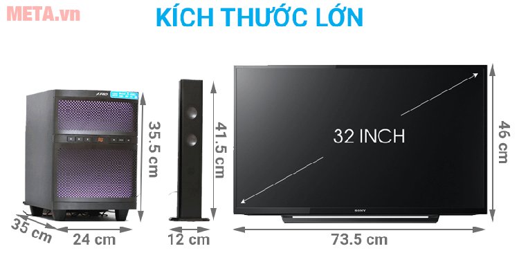 Kích thước của loa Fenda T-200X 2.1 