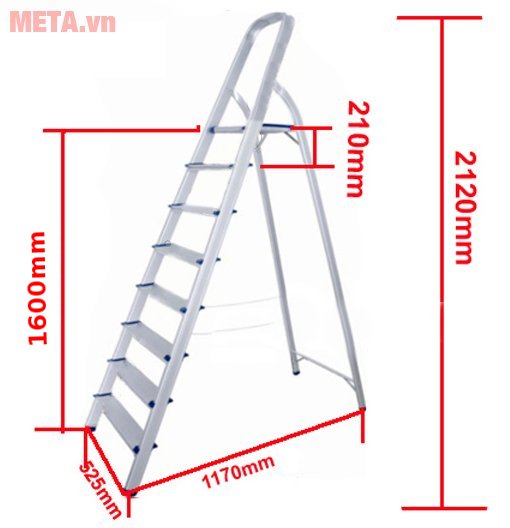 Thang nhôm tay vịn Nikita AL08 làm bằng nhôm cao cấp