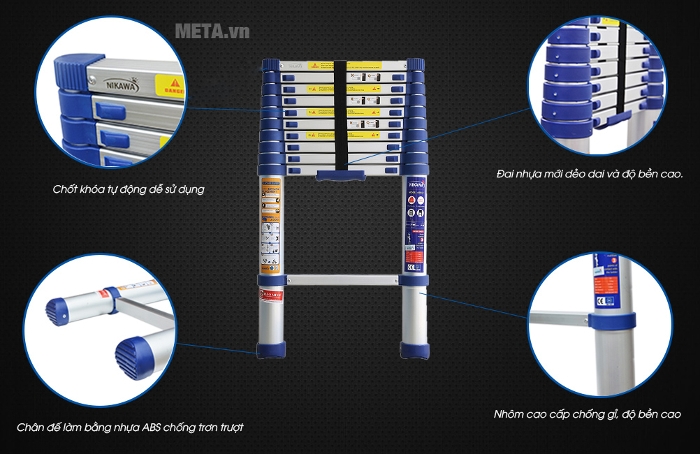 Thang nhôm rút đơn Nikawa NK-44 sản xuất trên dây chuyền công nghệ Nhật Bản