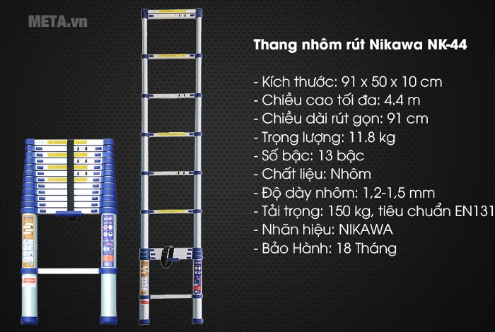 Thông số kỹ thuật của thang nhôm rút đơn 