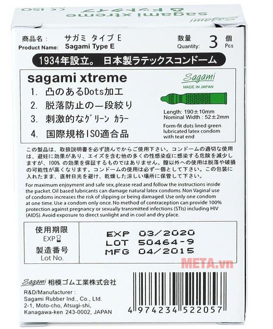 Bao cao su Sagami Xtreme White co giãn theo mọi kích cỡ cậu bé 