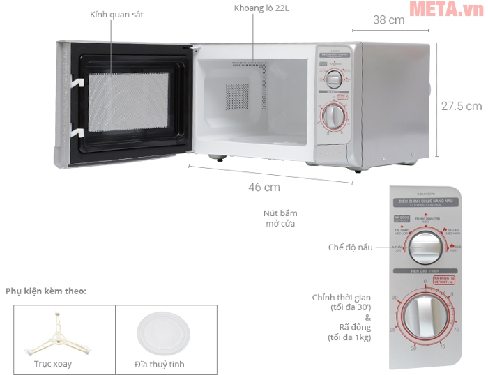 Lò vi sóng Sharp R-21A1(S)VN có thiết kế phù hợp với nhu cầu sử dụng cơ bản của gia đình