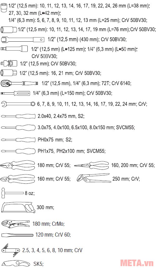 Bộ kìm tuýp cờ lê tay vặn tổng hợp Yato YT-3892 gồm kìm, cưa, tô vít, mỏ lết, búa...