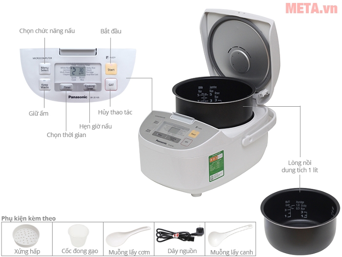 Thiết kế chi tiết của nồi cơm điện Panasonic SR-ZE105WRAM