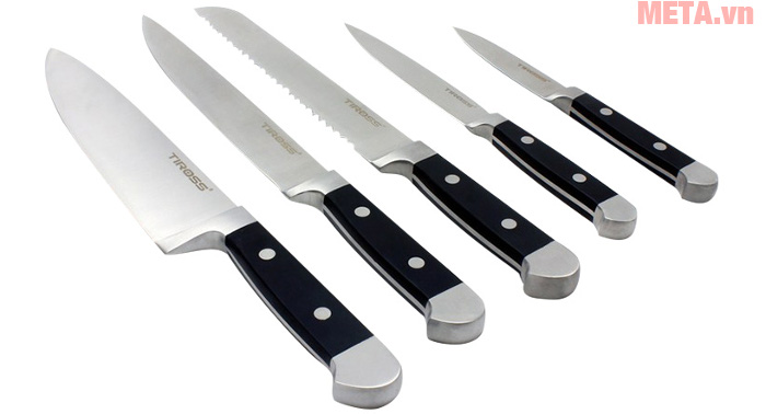 Bộ dao 6 phần Tiross TS-1733 với 5 kích thước khác nhau phù hợp với nhu cầu gia đình