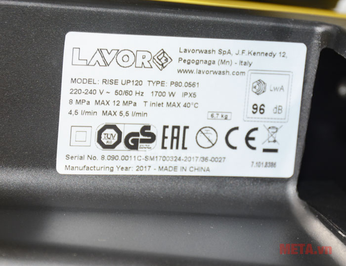 Thông số kĩ thuật máy rửa xe Lavor Rise Up 120 Thông số kĩ thuật máy rửa xe Lavor Rise Up 120