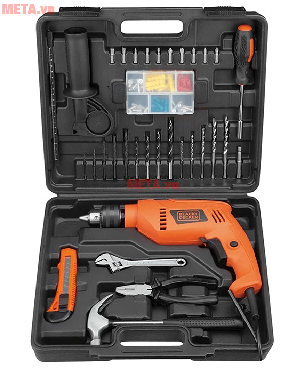 Máy khoan động lực Black & Decker HD555KMPR đi kèm 100 phụ kiện tiện dụng
