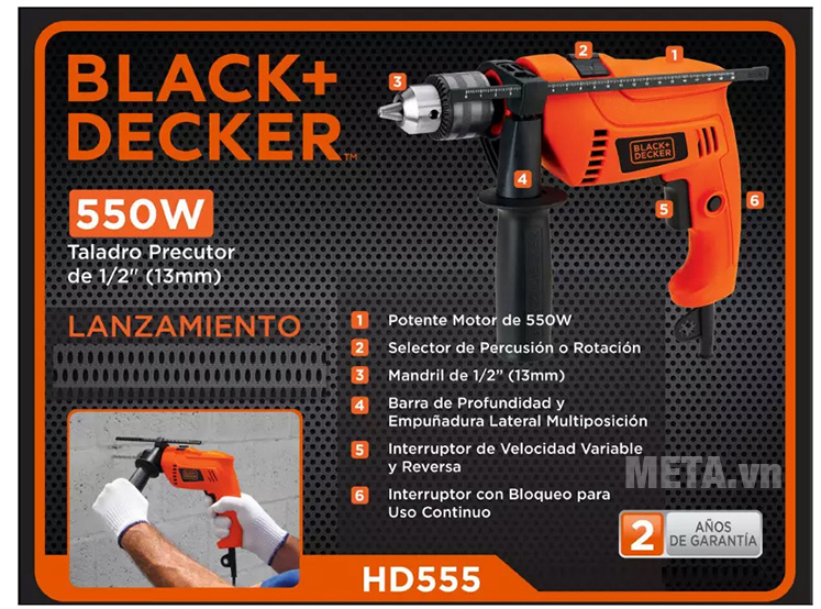 Máy khoan động lực Black&Decker HD555 có hộp đựng giấy