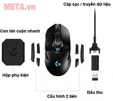 Cấu tạo chuột chơi game Logitech G903 LIGHTSPEED Wireless có thiết kế không dây 