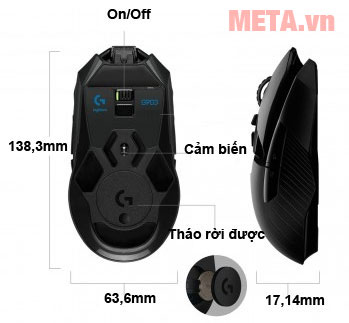 Kích thước chuột chơi game Logitech G903 LIGHTSPEED Wireless 