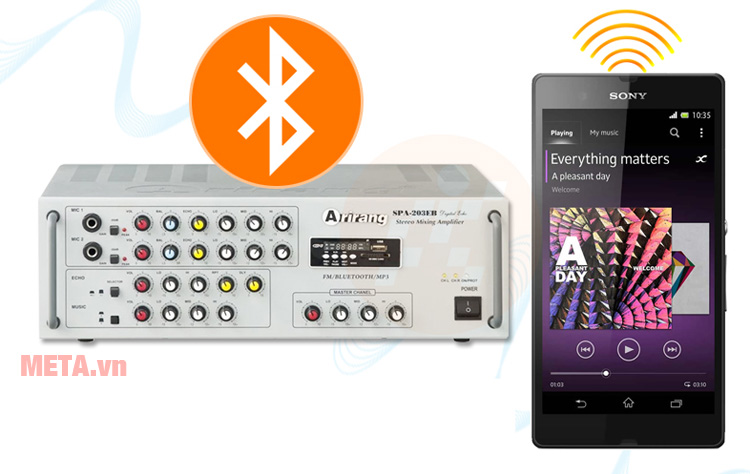 Amply Ariang có khả năng kết nối bluetooth tiện ích qua smartphone