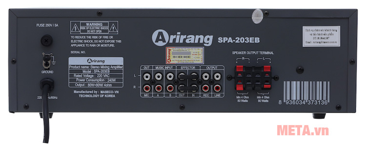 Phía sau amply có các jack cắm kết nối 