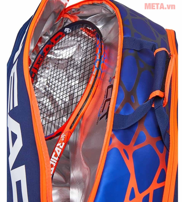 Ngăn đựng vợt mở rộng, cho phép chứa tối đa 5 cây cùng lúc Túi vải tennis