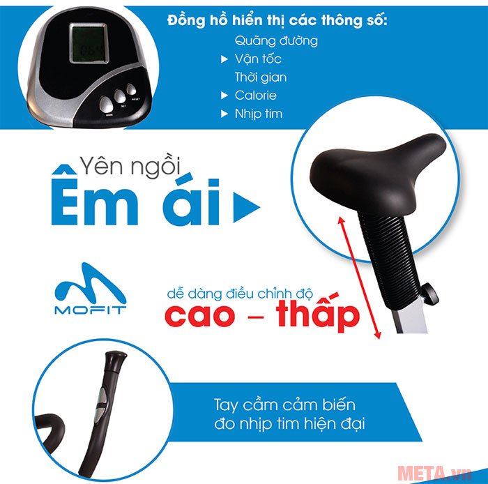 Yên xe dễ dàng điều chỉnh độ cao phù hợp với người tập