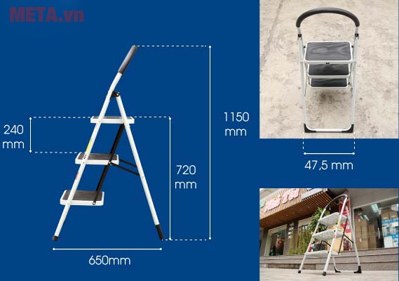 Chiều cao tương đối, phù hợp với chiều cao của người Việt Thang ghế 3 bậc