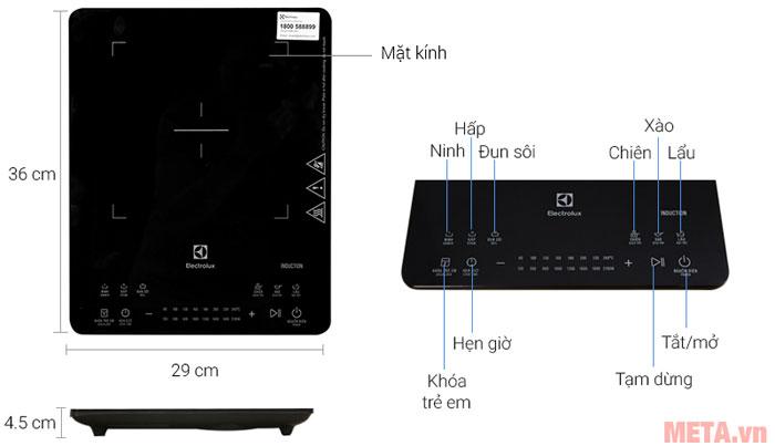 Cấu tạo các bộ phận của bếp điện từ đơn Electrolux ETD42SKA