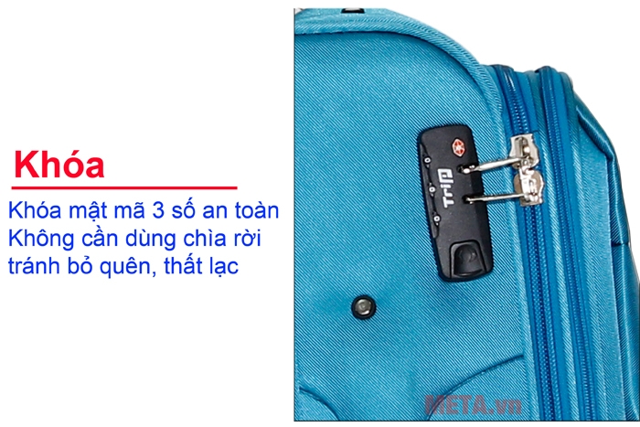Khóa mật mã 3 số an toàn trên chặng đường dài Vali vải