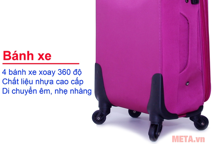 Bánh xe xoay 360 độ dễ dàng, linh hoạt hơn khi di chuyển Vali vải