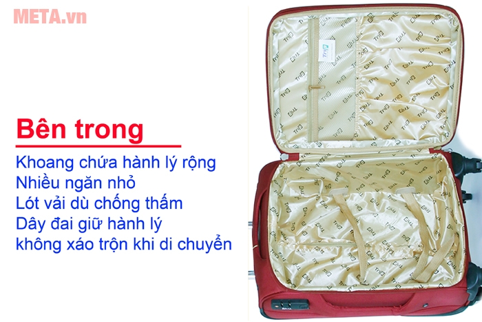 Ngăn rộng hơn, chứa được khoảng 20kg hành lý Vali vải