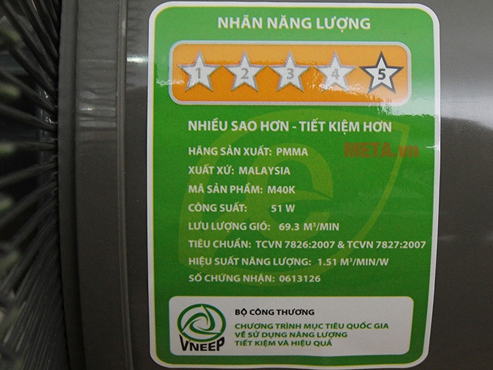 Nhãn năng lượng của quạt cây KDK M40K 