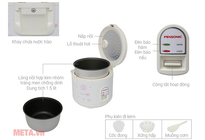 Cấu tạo nồi cơm điện Pensonic PSR-1501