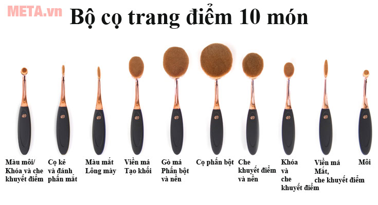 Bộ cọ trang điểm chuyên nghiệp 10 món RIO BRCH