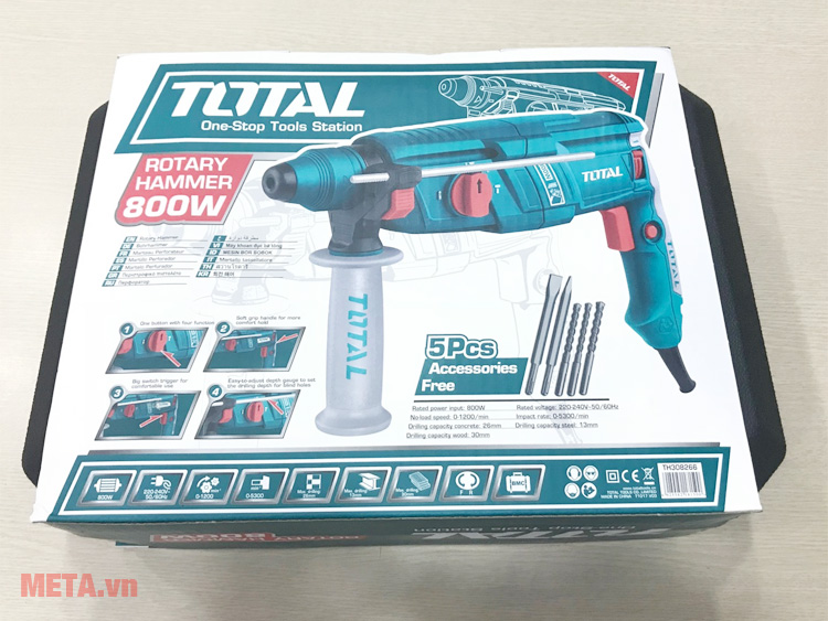 Máy khoan búa xoay Total TH308266 có hộp nhựa Máy khoan búa xoay Total