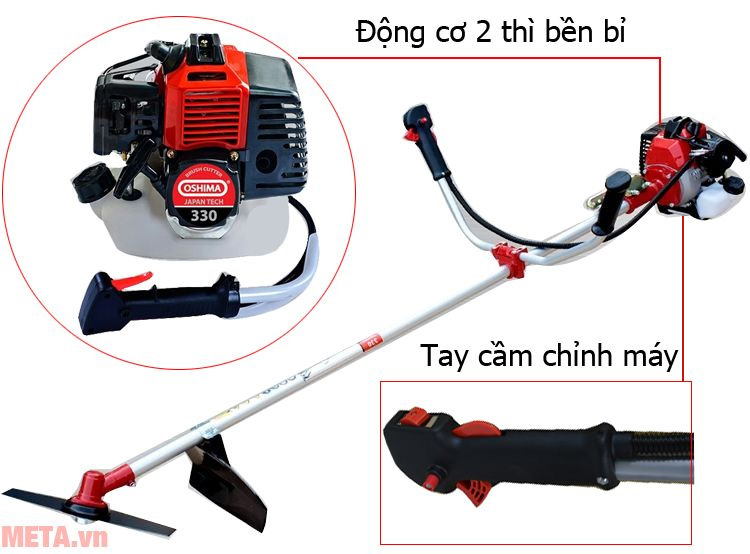 Máy cắt cỏ Oshima 330 bạc sử dụng động cơ 2 thì công suất 900W mạnh mẽ