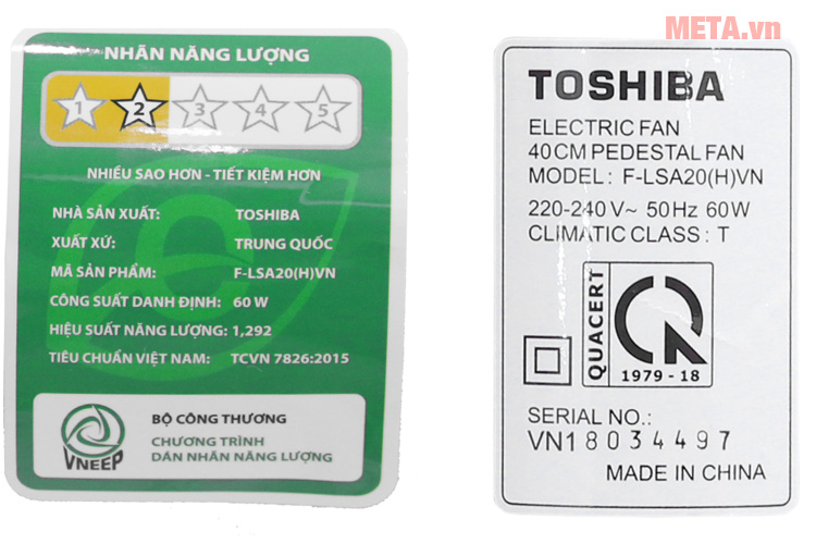 Thông số kỹ thuật phía sau quạt Toshiba F-LSA20(W)VN