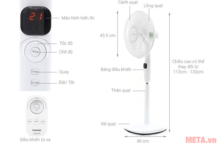 Cấu tạo các bộ phận của quạt đứng Toshiba F-LSD10(W)VN