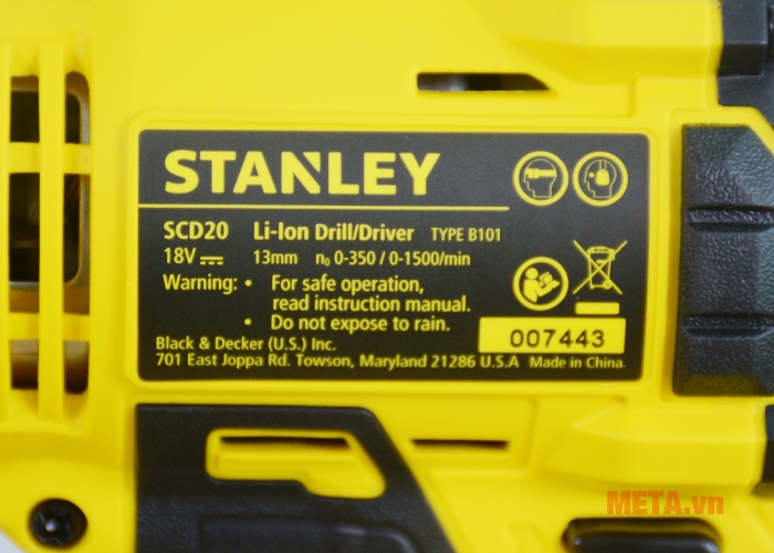 Thông số kỹ thuật máy khoan pin Stanley SCD 20C2