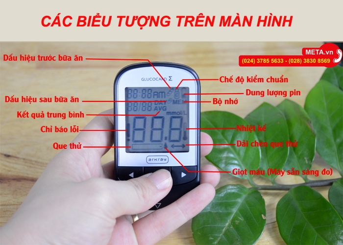 Các biểu tượng trên màn hình máy đo đường huyết