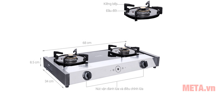 Cấu tạo các chi tiết của bếp gas đôi Sanko G-Cooker 68 GB