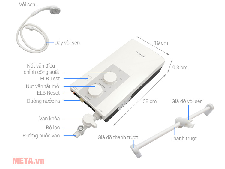 Cấu tạo máy nước nóng trực tiếp Panasonic DH-3RL2VH