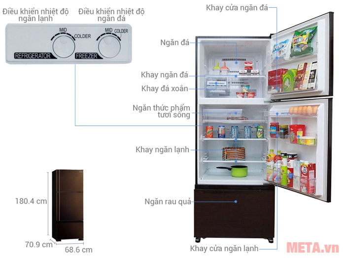 Tủ lạnh Mitsubishi Electric Inverter 414 lít MR-V50EH-BRW