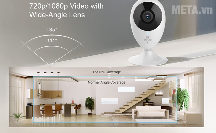 Camera EZVIZ CS-CV206 hỗ trợ góc quay rộng lên tới 135 độ