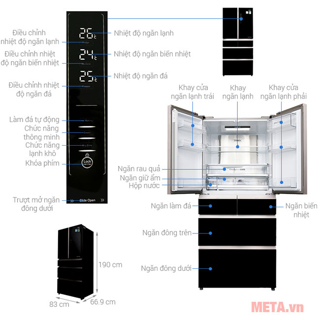 Các bộ phận của chiếc tủ lạnh AQR-IG686AM