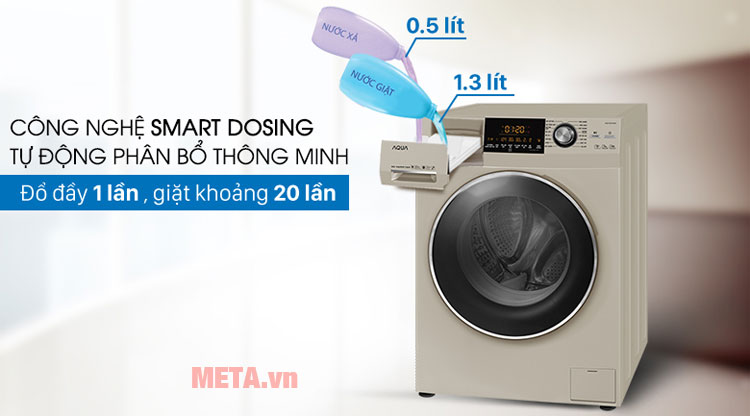 Chiếc máy giặt  Inverter Aqua AQD-DD1000A sẽ tự động phân bổ nước giặt và nước xả vải