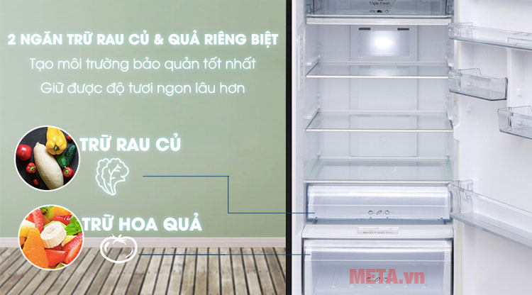 Tủ trang bị ngăn rau củ và ngăn hoa quả riêng biệt